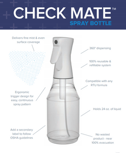 Check Mate Spray Bottle continuous 360 degree Fine Mist Spray 6/24oz case