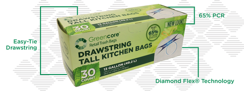 GreenCore, 13 gallon Drawtape Trash Bags